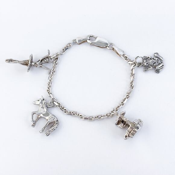 Vintage Italy Sterling Silver Child’s Charm Bracelet w/ Animal Toy Charms 5.75" - Picture 1 of 6
